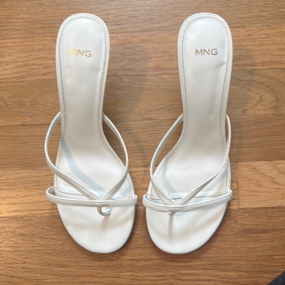 Mango White Heels with Strappy Design and High Thin Heel